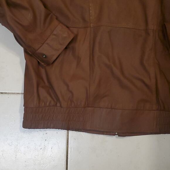 SCULLY LAMBSKIN genuine LEATHER brown cognac BOMBER JACKET large - Picture 8 of 12